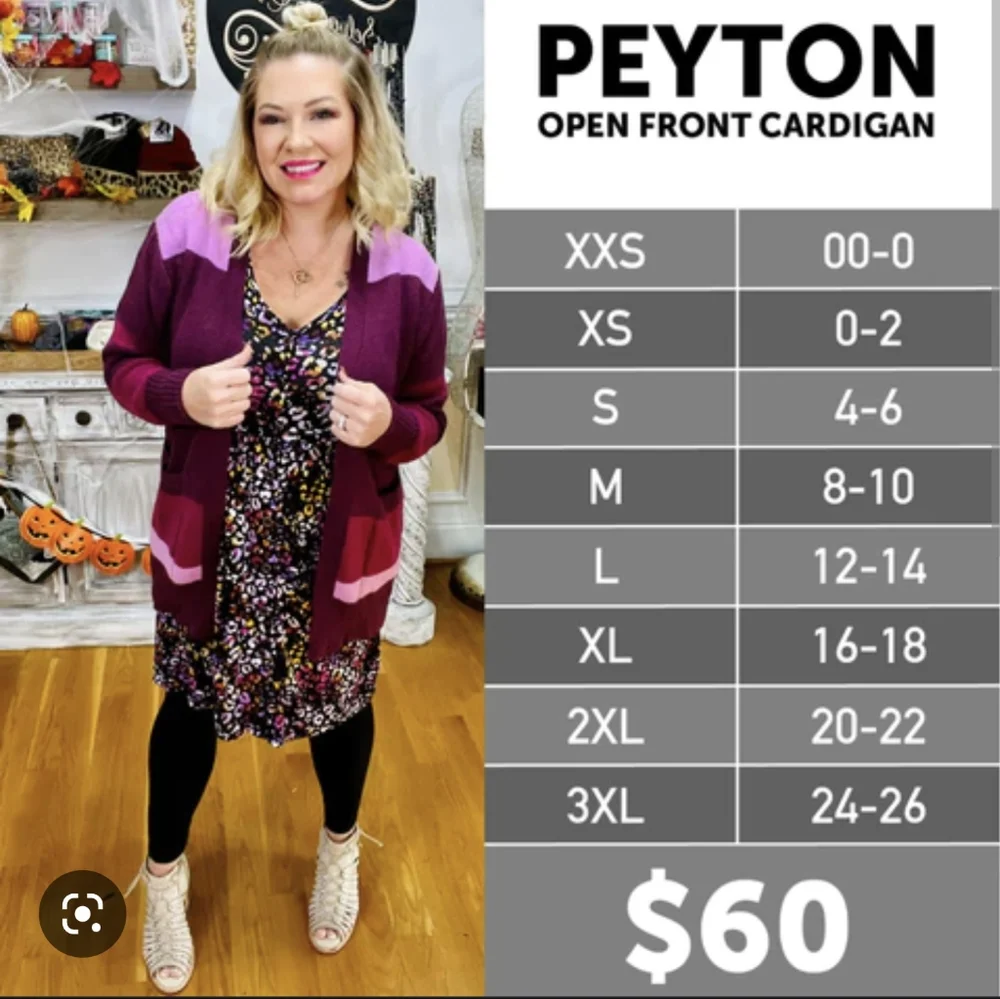 Peyton Open Front Cardigan Burgundy and Black | LuLaRoe - Picture 3 of 8